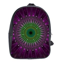 Light Abstract Flower Purple Petal Glass Color Circle Art Symmetry Digital Shape Fractal Macro Photo School Bag (large) by Vaneshart