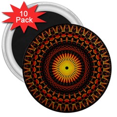 Spiral Pattern Circle Neon Psychedelic Illustration Design Symmetry Shape Mandala 3  Magnets (10 Pack)  by Vaneshart