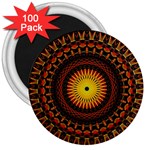 Spiral Pattern Circle Neon Psychedelic Illustration Design Symmetry Shape Mandala 3  Magnets (100 pack) Front