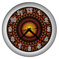 Spiral Pattern Circle Neon Psychedelic Illustration Design Symmetry Shape Mandala Wall Clock (silver) by Vaneshart