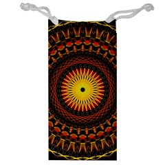 Spiral Pattern Circle Neon Psychedelic Illustration Design Symmetry Shape Mandala Jewelry Bag by Vaneshart