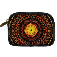 Spiral Pattern Circle Neon Psychedelic Illustration Design Symmetry Shape Mandala Digital Camera Leather Case by Vaneshart