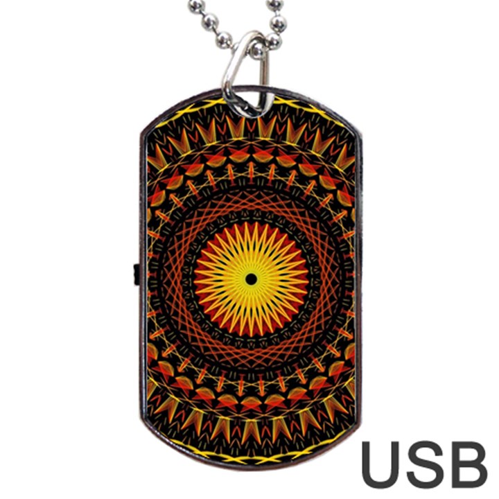 Spiral Pattern Circle Neon Psychedelic Illustration Design Symmetry Shape Mandala Dog Tag USB Flash (One Side)