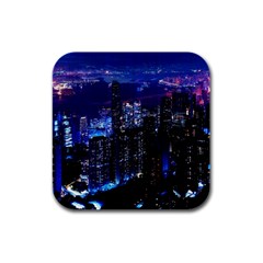 Night City Dark Rubber Square Coaster (4 Pack)  by Vaneshart