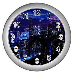 Night City Dark Wall Clock (silver) by Vaneshart