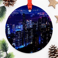 Night City Dark Round Ornament (two Sides) by Vaneshart