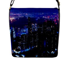 Night City Dark Flap Closure Messenger Bag (l) by Vaneshart