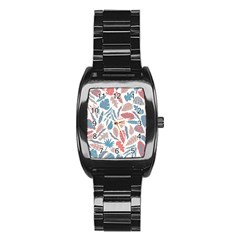 Leaves Art Pattern Stainless Steel Barrel Watch by Vaneshart