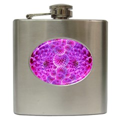 Nature Blossom Plant Flower Purple Petal Bloom Pattern Pollen Pink Flora Flowers Dahlia Design Beaut Hip Flask (6 Oz) by Vaneshart