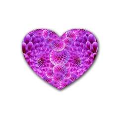 Nature Blossom Plant Flower Purple Petal Bloom Pattern Pollen Pink Flora Flowers Dahlia Design Beaut Heart Coaster (4 Pack)  by Vaneshart