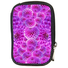 Nature Blossom Plant Flower Purple Petal Bloom Pattern Pollen Pink Flora Flowers Dahlia Design Beaut Compact Camera Leather Case by Vaneshart