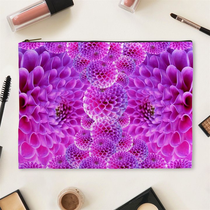 Nature Blossom Plant Flower Purple Petal Bloom Pattern Pollen Pink Flora Flowers Dahlia Design Beaut Cosmetic Bag (XL)