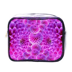 Nature Blossom Plant Flower Purple Petal Bloom Pattern Pollen Pink Flora Flowers Dahlia Design Beaut Mini Toiletries Bag (one Side) by Vaneshart