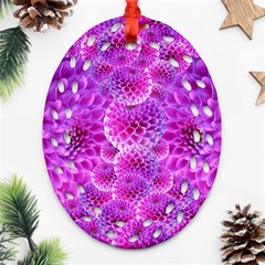 Nature Blossom Plant Flower Purple Petal Bloom Pattern Pollen Pink Flora Flowers Dahlia Design Beaut Oval Filigree Ornament (two Sides) by Vaneshart