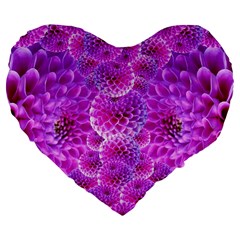 Nature Blossom Plant Flower Purple Petal Bloom Pattern Pollen Pink Flora Flowers Dahlia Design Beaut Large 19  Premium Flano Heart Shape Cushions by Vaneshart