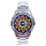 Light Abstract Structure Star Pattern Toy Circle Christmas Decoration Background Design Symmetry Stainless Steel Analogue Watch Front