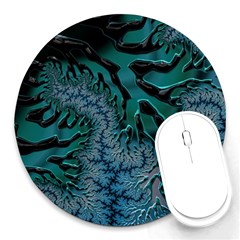 Creative Wing Abstract Texture River Stream Pattern Green Geometric Artistic Blue Art Aqua Turquoise Round Mousepads by Vaneshart