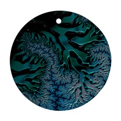 Creative Wing Abstract Texture River Stream Pattern Green Geometric Artistic Blue Art Aqua Turquoise Ornament (round) by Vaneshart