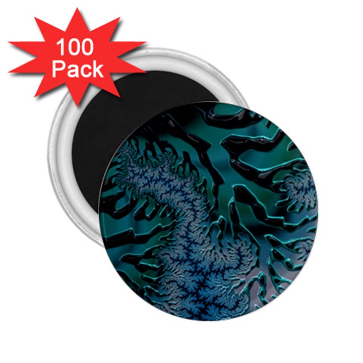 Creative Wing Abstract Texture River Stream Pattern Green Geometric Artistic Blue Art Aqua Turquoise 2.25  Magnets (100 pack) 