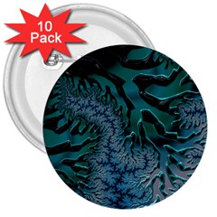 Creative Wing Abstract Texture River Stream Pattern Green Geometric Artistic Blue Art Aqua Turquoise 3  Buttons (10 Pack)  by Vaneshart