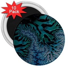 Creative Wing Abstract Texture River Stream Pattern Green Geometric Artistic Blue Art Aqua Turquoise 3  Magnets (10 Pack)  by Vaneshart