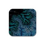 Creative Wing Abstract Texture River Stream Pattern Green Geometric Artistic Blue Art Aqua Turquoise Rubber Square Coaster (4 pack)  Front