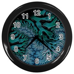 Creative Wing Abstract Texture River Stream Pattern Green Geometric Artistic Blue Art Aqua Turquoise Wall Clock (black) by Vaneshart