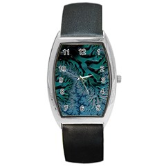 Creative Wing Abstract Texture River Stream Pattern Green Geometric Artistic Blue Art Aqua Turquoise Barrel Style Metal Watch by Vaneshart