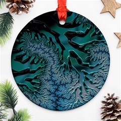 Creative Wing Abstract Texture River Stream Pattern Green Geometric Artistic Blue Art Aqua Turquoise Round Ornament (Two Sides)