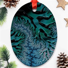 Creative Wing Abstract Texture River Stream Pattern Green Geometric Artistic Blue Art Aqua Turquoise Oval Ornament (Two Sides)