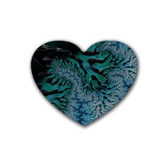 Creative Wing Abstract Texture River Stream Pattern Green Geometric Artistic Blue Art Aqua Turquoise Heart Coaster (4 pack) 