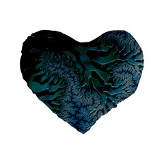 Creative Wing Abstract Texture River Stream Pattern Green Geometric Artistic Blue Art Aqua Turquoise Standard 16  Premium Heart Shape Cushions