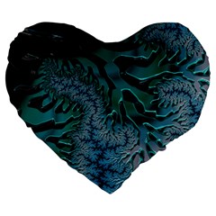 Creative Wing Abstract Texture River Stream Pattern Green Geometric Artistic Blue Art Aqua Turquoise Large 19  Premium Heart Shape Cushions