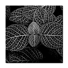 Black And White Plant Leaf Flower Pattern Line Black Monochrome Material Circle Spider Web Design Tile Coaster by Vaneshart