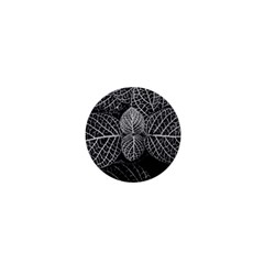 Black And White Plant Leaf Flower Pattern Line Black Monochrome Material Circle Spider Web Design 1  Mini Buttons by Vaneshart