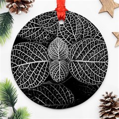 Black And White Plant Leaf Flower Pattern Line Black Monochrome Material Circle Spider Web Design Ornament (round) by Vaneshart