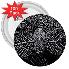 Black And White Plant Leaf Flower Pattern Line Black Monochrome Material Circle Spider Web Design 3  Buttons (100 Pack)  by Vaneshart