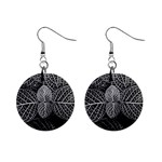 Black And White Plant Leaf Flower Pattern Line Black Monochrome Material Circle Spider Web Design Mini Button Earrings Front