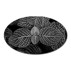 Black And White Plant Leaf Flower Pattern Line Black Monochrome Material Circle Spider Web Design Oval Magnet by Vaneshart