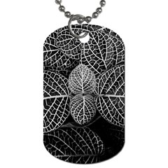 Black And White Plant Leaf Flower Pattern Line Black Monochrome Material Circle Spider Web Design Dog Tag (one Side) by Vaneshart