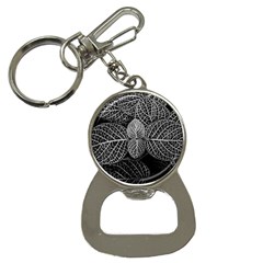 Black And White Plant Leaf Flower Pattern Line Black Monochrome Material Circle Spider Web Design Bottle Opener Key Chain by Vaneshart