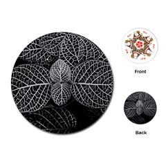 Black And White Plant Leaf Flower Pattern Line Black Monochrome Material Circle Spider Web Design Playing Cards Single Design (round) by Vaneshart