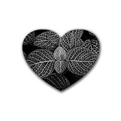 Black And White Plant Leaf Flower Pattern Line Black Monochrome Material Circle Spider Web Design Heart Coaster (4 Pack)  by Vaneshart