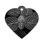 Black And White Plant Leaf Flower Pattern Line Black Monochrome Material Circle Spider Web Design Dog Tag Heart (Two Sides) Front