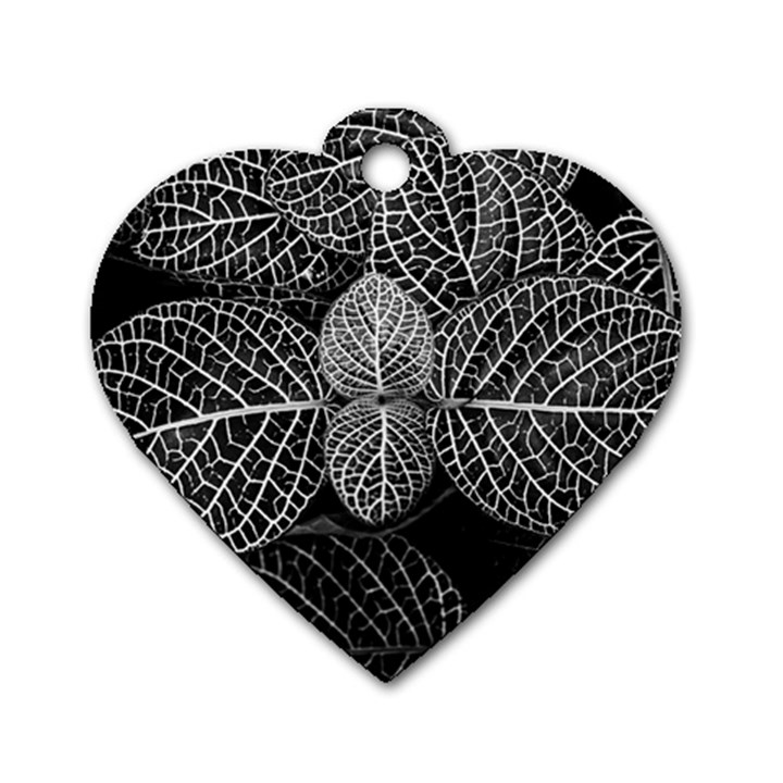 Black And White Plant Leaf Flower Pattern Line Black Monochrome Material Circle Spider Web Design Dog Tag Heart (Two Sides)