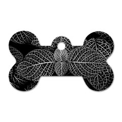 Black And White Plant Leaf Flower Pattern Line Black Monochrome Material Circle Spider Web Design Dog Tag Bone (two Sides) by Vaneshart