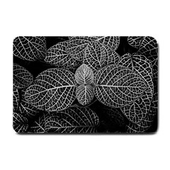 Black And White Plant Leaf Flower Pattern Line Black Monochrome Material Circle Spider Web Design Small Doormat  by Vaneshart