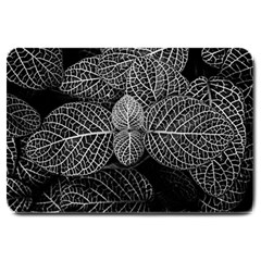 Black And White Plant Leaf Flower Pattern Line Black Monochrome Material Circle Spider Web Design Large Doormat  by Vaneshart