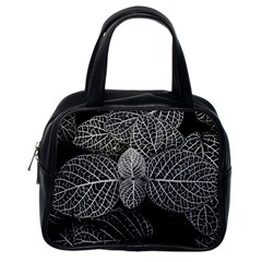 Black And White Plant Leaf Flower Pattern Line Black Monochrome Material Circle Spider Web Design Classic Handbag (one Side) by Vaneshart