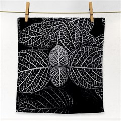 Black And White Plant Leaf Flower Pattern Line Black Monochrome Material Circle Spider Web Design Face Towel by Vaneshart